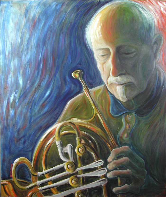 Original painting of Man with the horn Barry Tuckwell Archibald entry