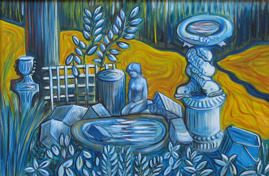 Original painting of garden pond