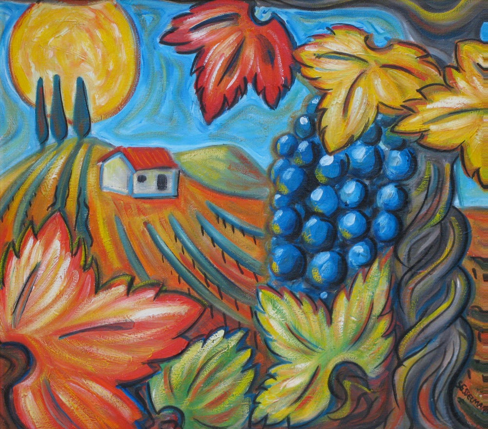Original painting of Sun over Vineyard
