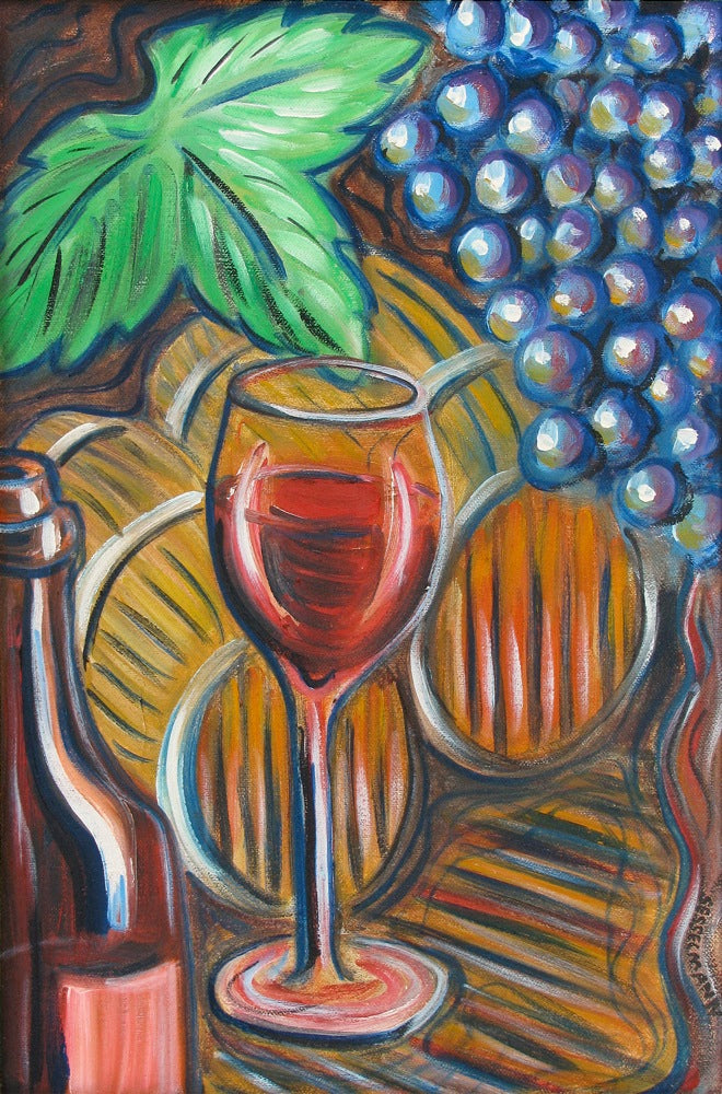 Original painting of Vineyard Diptyche  Barrel room