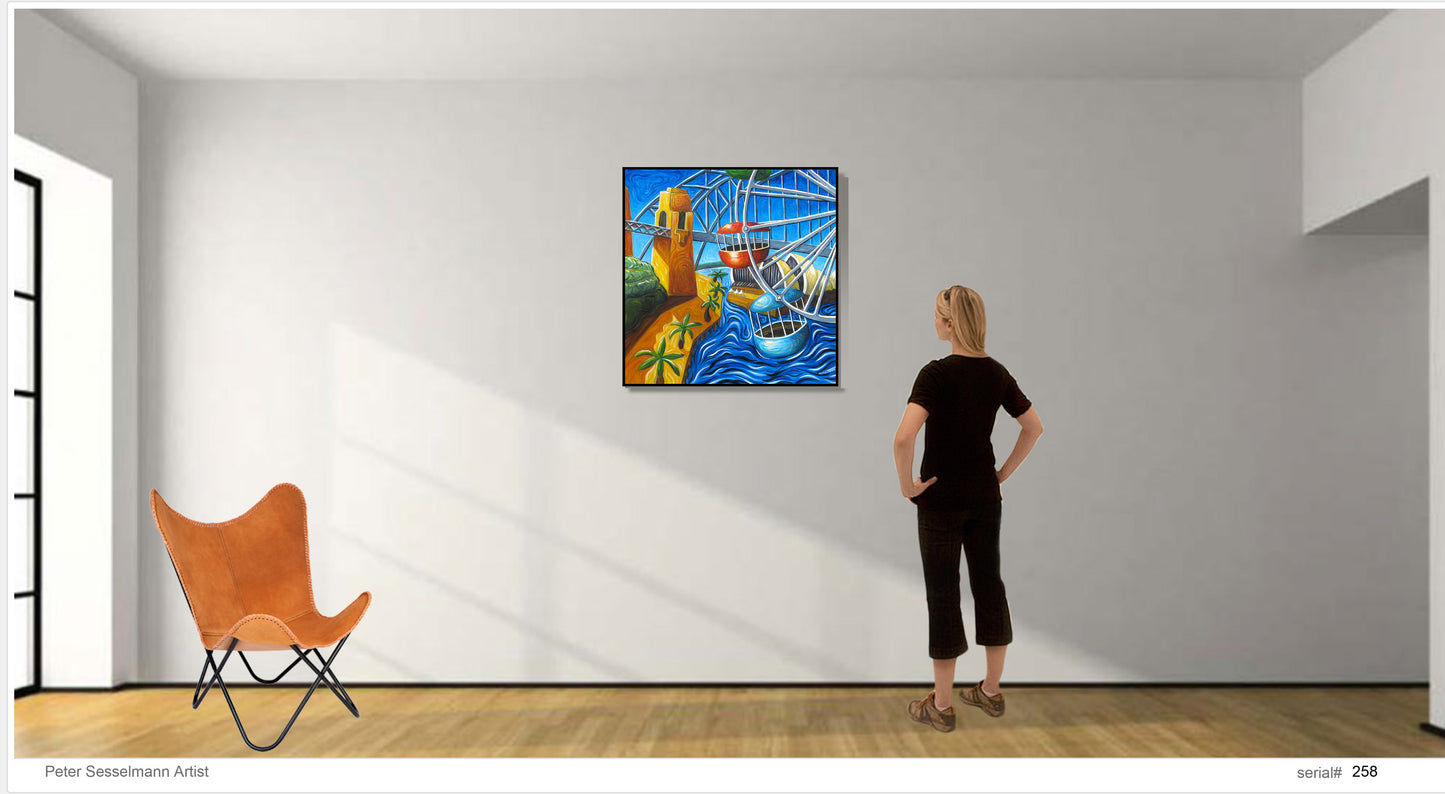 Sydney Harbour through ferris wheel at Luna Park