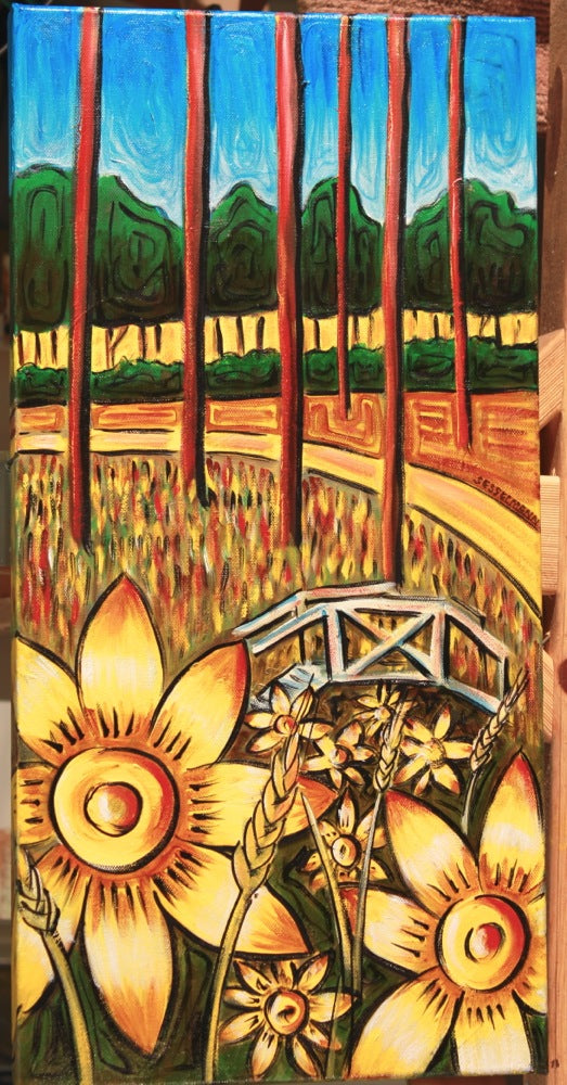 Original painting of Yellow flowers in dry creek