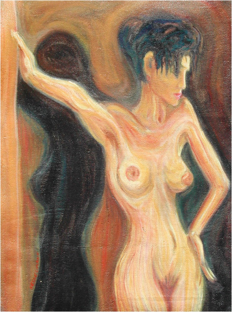 Original painting of Figure leaning on wall