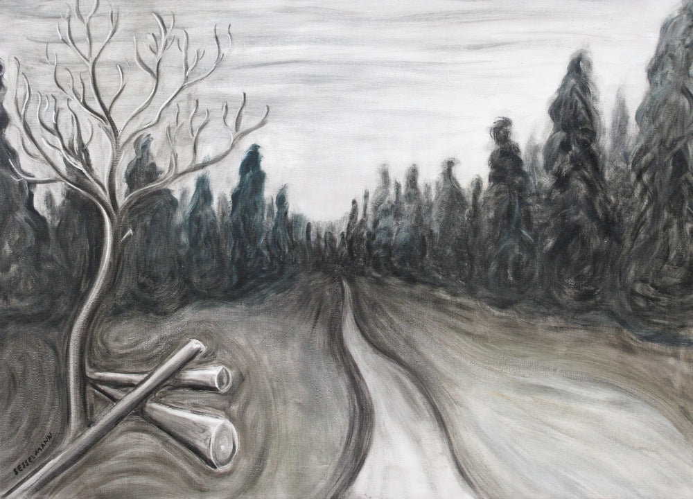 Original painting of Rainy Forest road