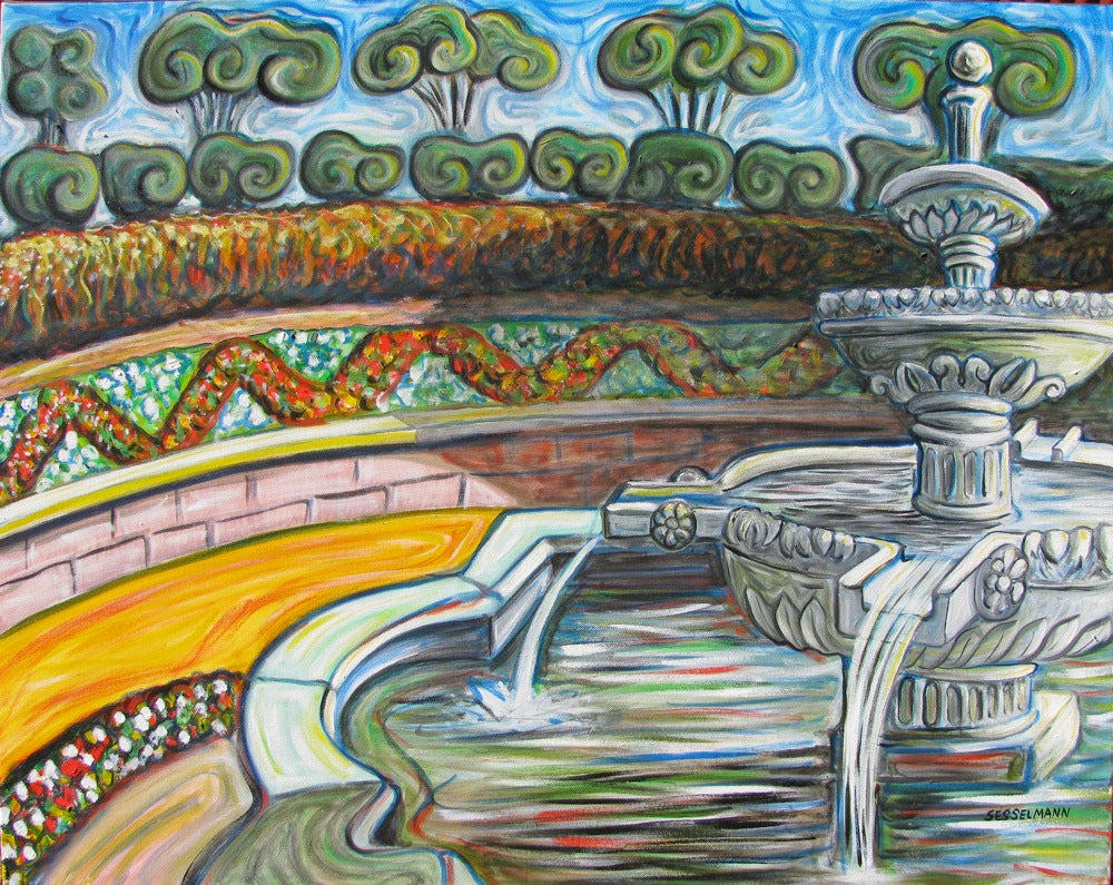 Original painting of Fountain at Hunter Valley gardens