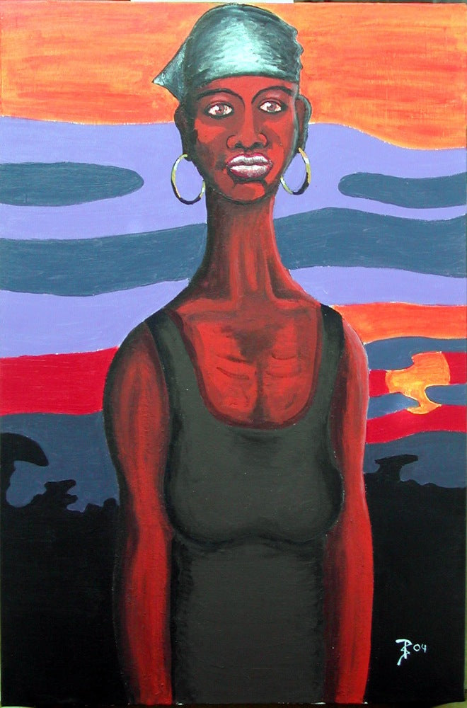 Original painting of African Queen at sunset