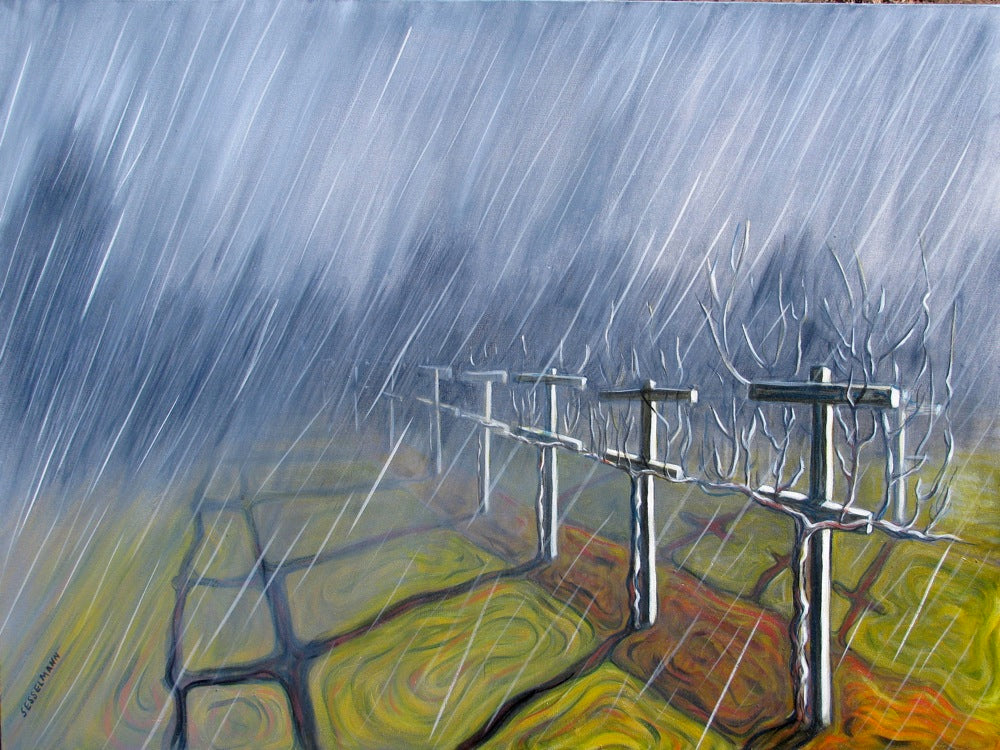 Original painting of Rain in the vineyard