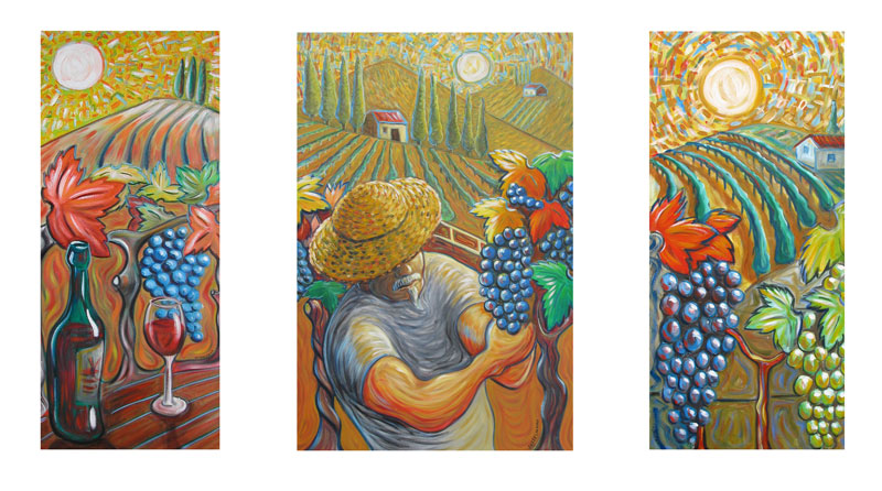 Original painting of Vineyard harvest triptych #4