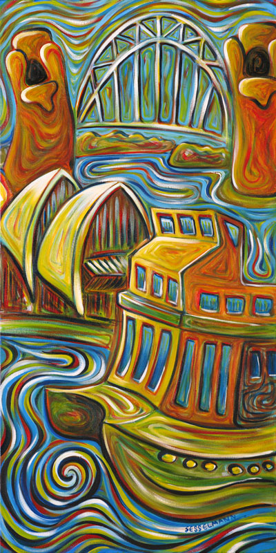 Original painting of Ferry,Bridge and Opera house