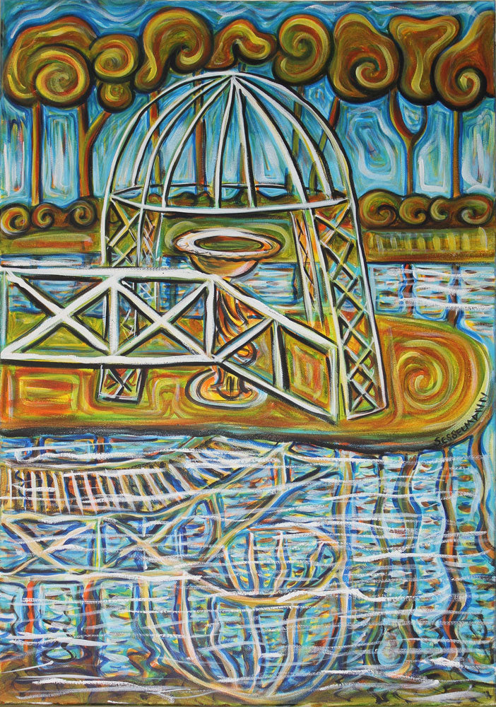 Original painting of bridge to island