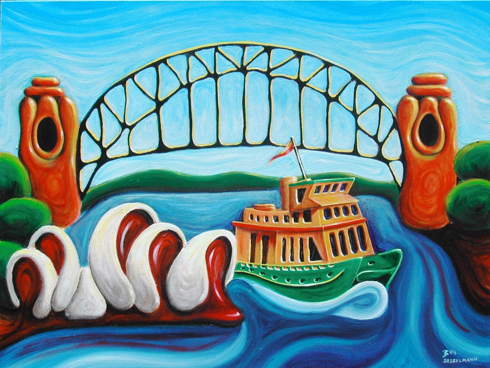 Original painting of Manly Ferry and Bridge