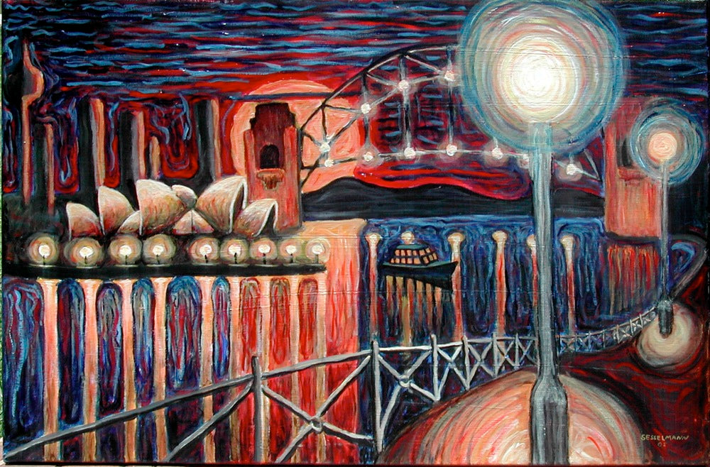 Original painting of Sydney harbour by night