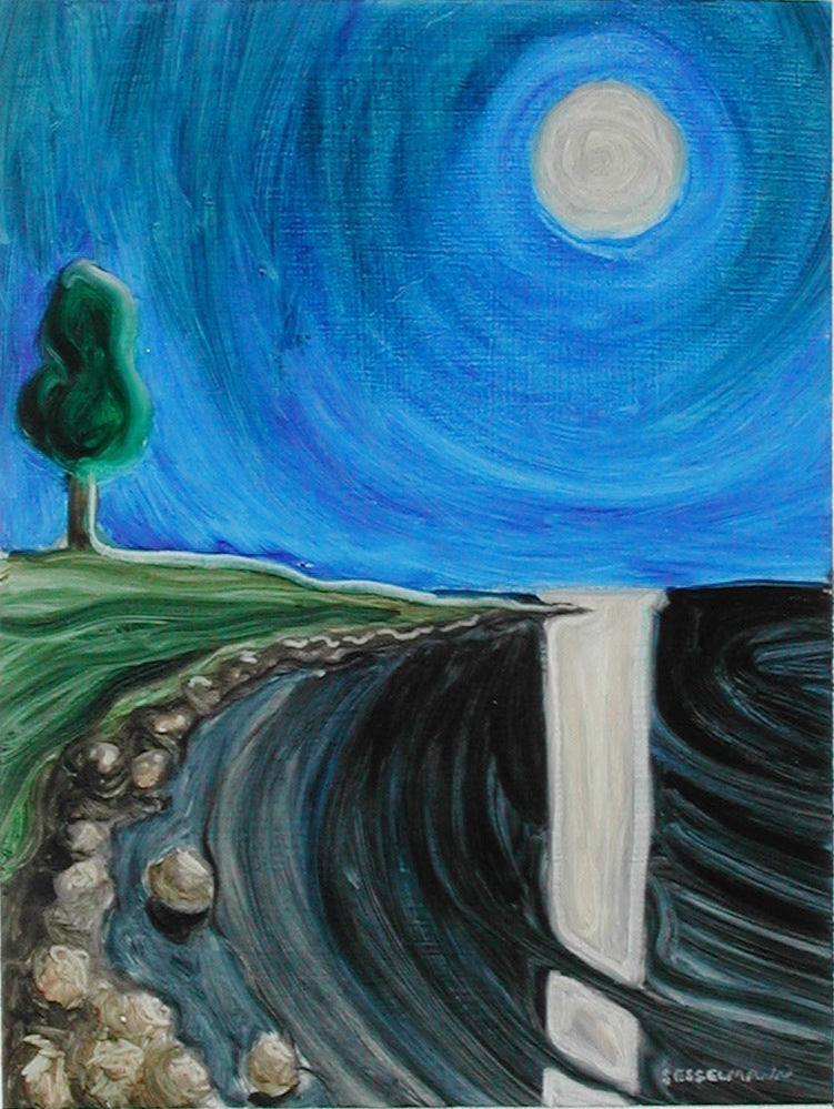 Original painting of Moon over water 