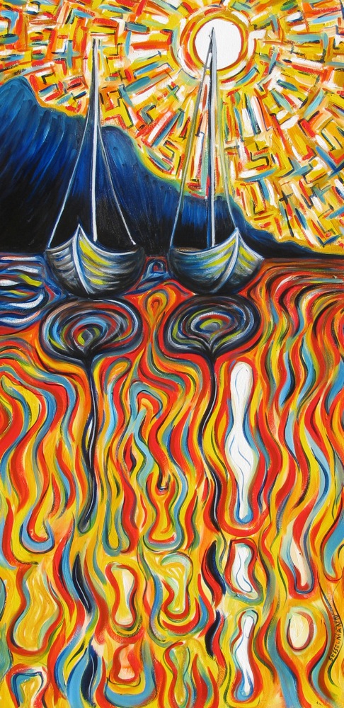Sailing boats at sunset